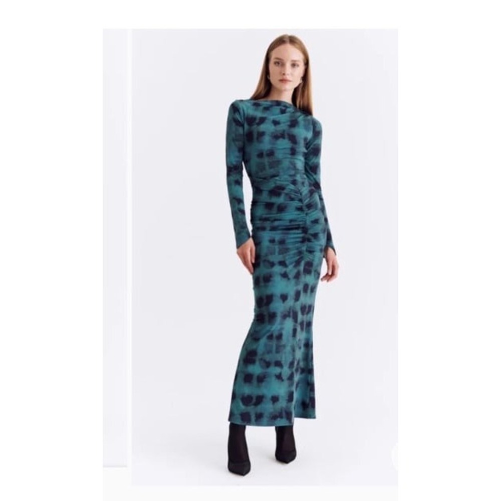 Suboo Shibori Long Sleeve Rouched Maxi Dress Size M